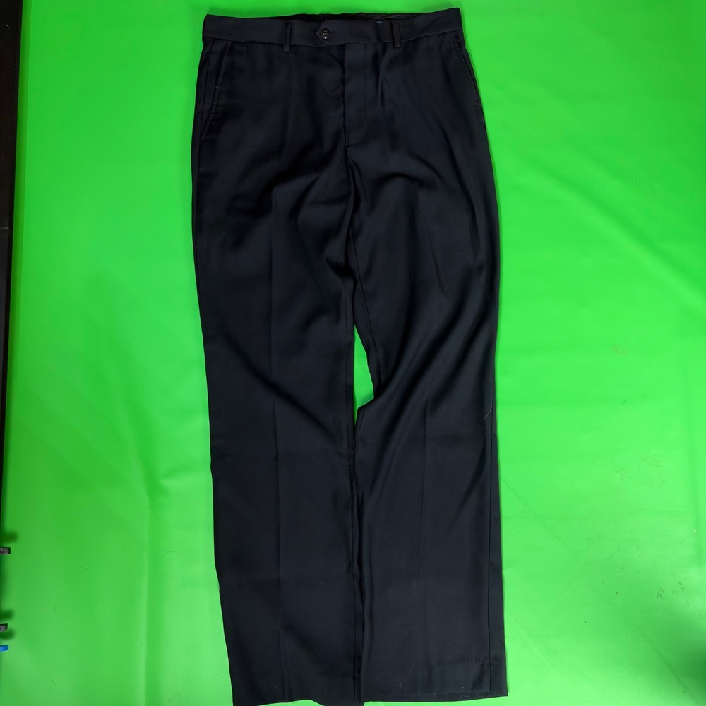 Mazari Dress Pants Mens 34x32‎ Black Flat Front Polyester Rayon Trousers